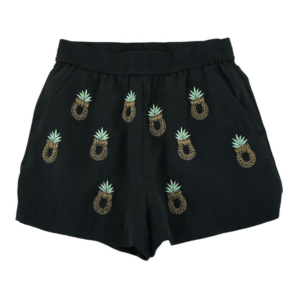 H&M Women's Size:6 Black Elastic Waist Beaded Pineapple Novelty Shorts
